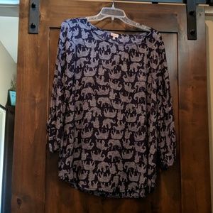 Navy with white elephant design top button sleeve